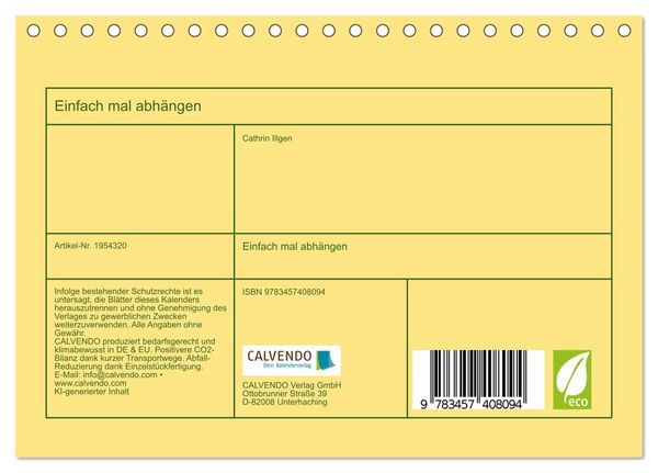 Produktbild: Einfach mal abh&auml;ngen (Tischkalender 2026 DIN A5 quer), CALVENDO Monatskalender