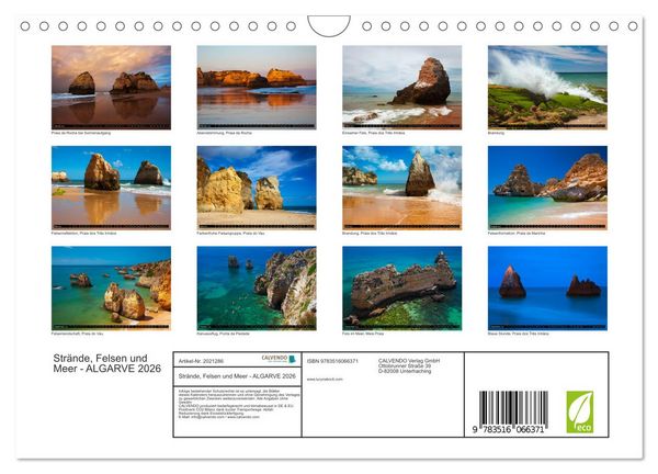 Produktbild: Str&auml;nde, Felsen und Meer - ALGARVE 2026 (Wandkalender 2026 DIN A4 quer), CALVENDO Monatskalender