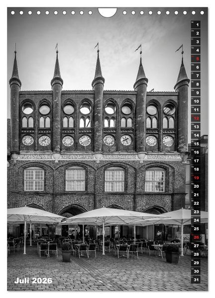 Produktbild: L&Uuml;BECK Monochrome Momente (Wandkalender 2026 DIN A4 hoch), CALVENDO Monatskalender