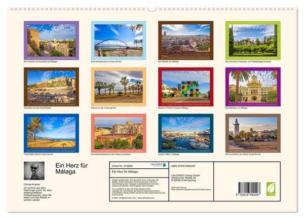 Produktbild: Ein Herz f&uuml;r M&aacute;laga (hochwertiger Premium Wandkalender 2026 DIN A2 quer), Kunstdruck in Hochglanz