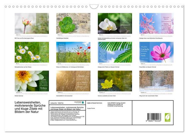 Produktbild: Lebensweisheiten, motivierende Spr&uuml;che und kluge Zitate mit Bildern der Natur (Wandkalender 2026 DIN A3 quer), CALVENDO Monatskalender