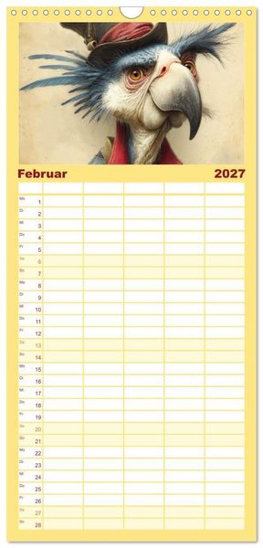 Produktbild: Familienplaner 2027 - Schr&auml;ge V&ouml;gel. Skurrile Portraits mit Charakter und Charme mit 5 Spalten (Wandkalender, 21 x 45 cm) CALVENDO