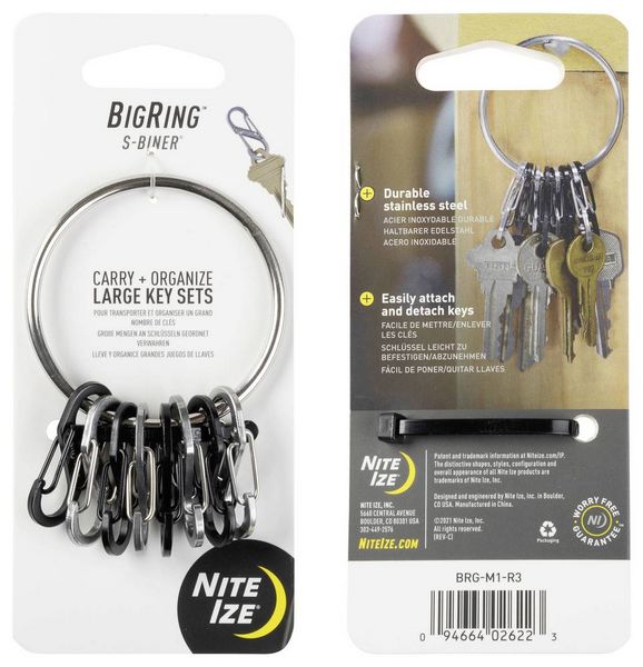 Produktbild: NITE Ize Schl&uuml;sselring NI-BRG-M1-R3 BigRing 8 S-Biner Schwarz, Silber 1St.