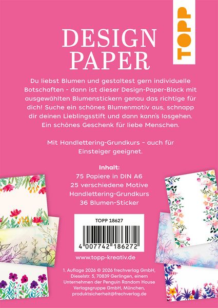 Produktbild: Design Paper Just Flowers A6 mit Blumen-Stickern