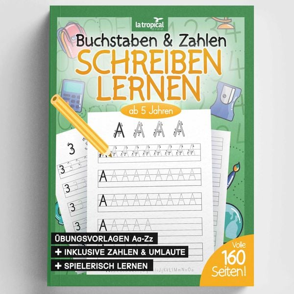 Buchstaben und Zahlen schreiben ab 5 Jahren, Taschenbuch von David Ludwig, La Tropical Publishing, 9783969080214