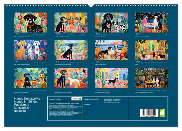 Produktbild: Hunde Kunstwerke - Hunde im Stil des Fauvismus k&uuml;nstlerisch gestaltet (hochwertiger Premium Wandkalender 2026 DIN A2 quer), Kunstdruck in Hochglanz