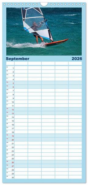 Produktbild: Familienplaner 2026 - Spektakul&auml;res Wellen- und Windsurfen mit 5 Spalten (Wandkalender, 21 x 45 cm) CALVENDO
