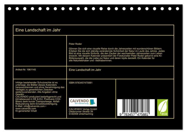 Produktbild: Eine Landschaft im Jahr (Tischkalender 2026 DIN A5 quer), CALVENDO Monatskalender
