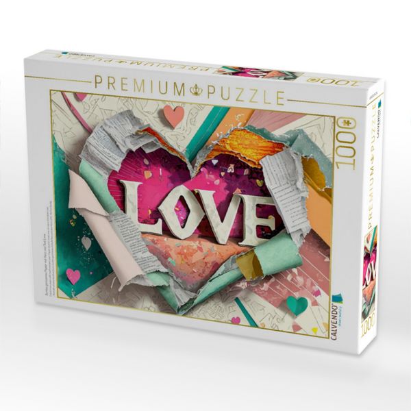 Produktbild: CALVENDO Puzzle Buntes gerissenes Papier mit Herz und Text Love | 1000 Teile Lege-Gr&ouml;&szlig;e 64x48cm Foto-Puzzle f&uuml;r gl&uuml;ckliche Stunden