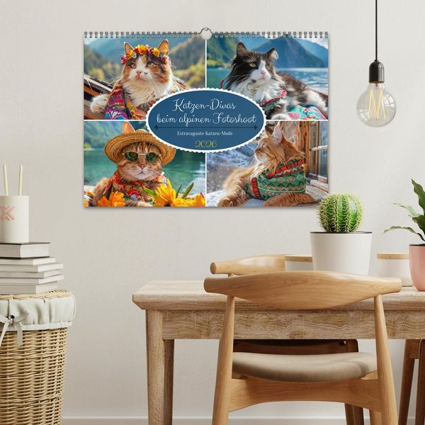 Produktbild: Katzen-Divas beim alpinen Fotoshoot. Extravagante Katzenmode (Wandkalender 2026 DIN A3 quer), CALVENDO Monatskalender