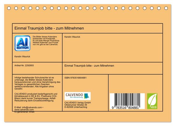 Produktbild: Einmal Traumjob bitte - zum Mitnehmen (Tischkalender 2027 DIN A5 quer), CALVENDO Monatskalender