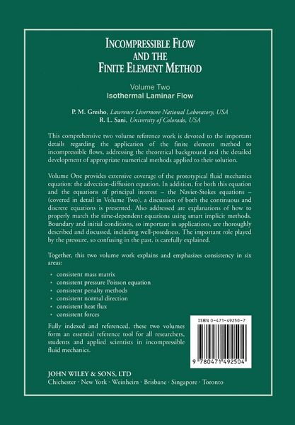 Produktbild: Incompressible Flow and the Finite Element Method, Isothermal Laminar Flow