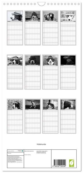 Produktbild: Familienplaner 2026 - H&uuml;tehunde mit 5 Spalten (Wandkalender, 21 x 45 cm) CALVENDO