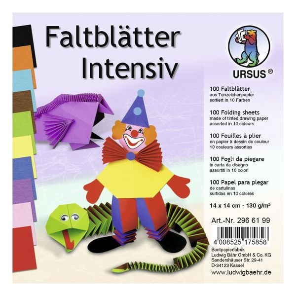 Produktbild: URSUS Falten TonzeichenpapierFaltbl&auml;tter, Intensiv, 130 g/m&sup2;, 14 x 14 cm, sortiert