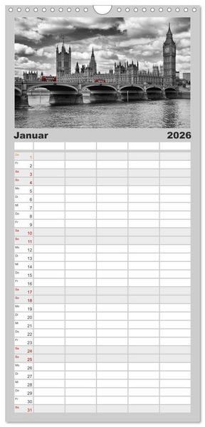 Produktbild: Familienplaner 2026 - LONDON Urbaner Flair mit 5 Spalten (Wandkalender, 21 x 45 cm) CALVENDO