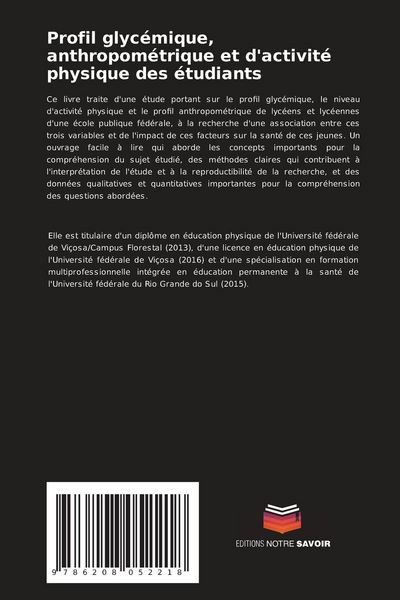 Produktbild: Profil glyc&eacute;mique, anthropom&eacute;trique et d'activit&eacute; physique des &eacute;tudiants