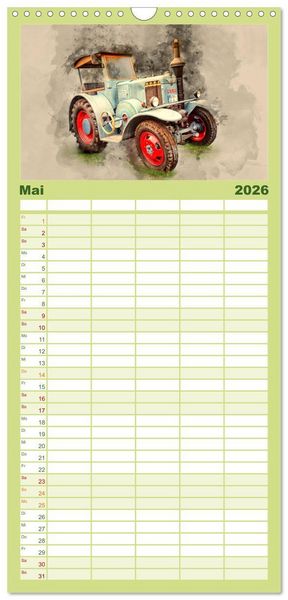 Produktbild: Familienplaner 2026 - Traktoren f&uuml;r Liebhaber mit 5 Spalten (Wandkalender, 21 x 45 cm) CALVENDO