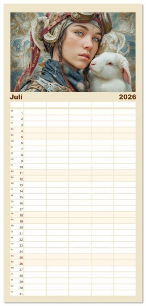 Produktbild: Familienplaner 2026 - Dieselpunk - Portraits von Menschen und Tieren mit 5 Spalten (Wandkalender, 21 x 45 cm) CALVENDO
