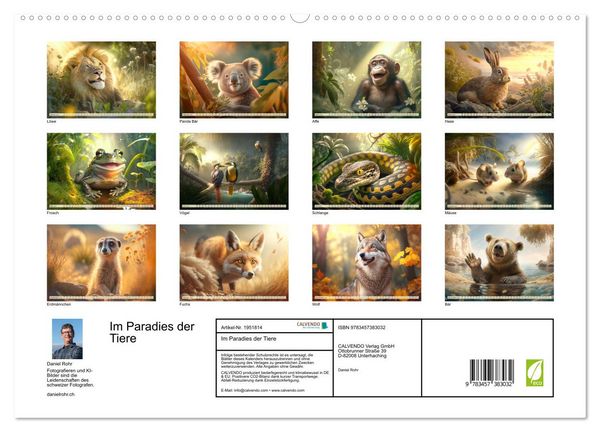 Produktbild: Im Paradies der Tiere (hochwertiger Premium Wandkalender 2026 DIN A2 quer), Kunstdruck in Hochglanz