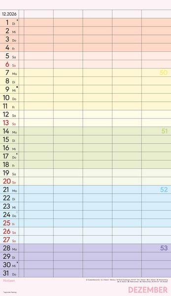 Produktbild: Superplaner Farbenfroh 2026 - 5 Spalten - Familienkalender 26x45 cm - Offset-Papier - mit Ferienterminen - Wandkalender - Wandplaner
