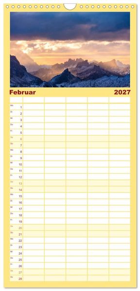 Produktbild: Familienplaner 2027 - Leuchtende Dolomiten mit 5 Spalten (Wandkalender, 21 x 45 cm) CALVENDO