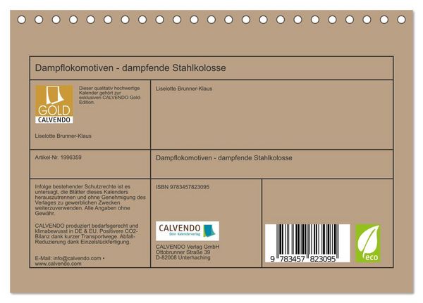 Produktbild: Dampflokomotiven - dampfende Stahlkolosse (Tischkalender 2026 DIN A5 quer), CALVENDO Monatskalender