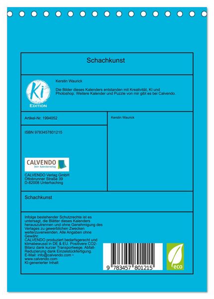 Produktbild: Schachkunst (Tischkalender 2026 DIN A5 hoch), CALVENDO Monatskalender