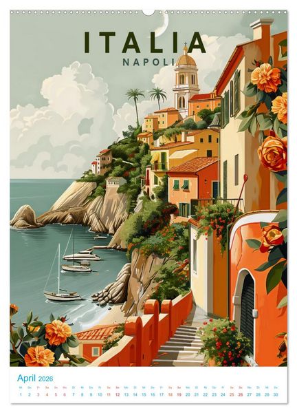 Produktbild: Italien - Old School Poster Style (Wandkalender 2026 DIN A2 hoch), CALVENDO Monatskalender