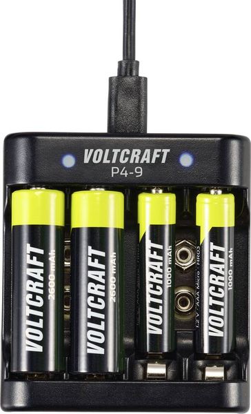 Produktbild: VOLTCRAFT P4-9 Rundzellen-Ladeger&auml;t NiMH Micro (AAA), Mignon (AA), 9V Block