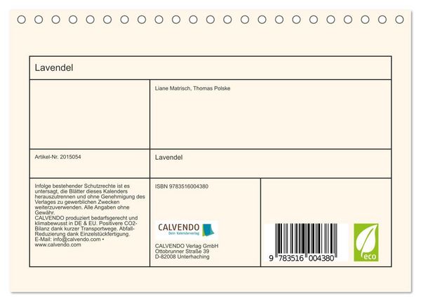 Produktbild: Lavendel (Tischkalender 2026 DIN A5 quer), CALVENDO Monatskalender