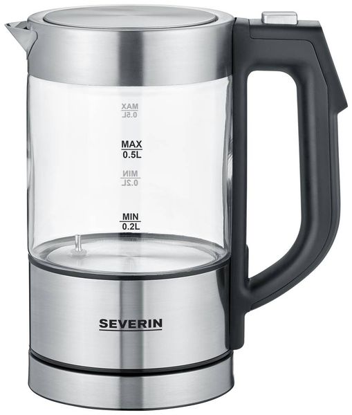 Severin WK 3458 Wasserkocher schnurlos, BPA-frei Edelstahl, Schwarz Fassungsvermögen: 0.5l