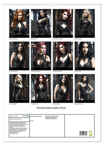 Produktbild: Wundersch&ouml;ne Gothic Divas (Wandkalender 2026 DIN A2 hoch), CALVENDO Monatskalender