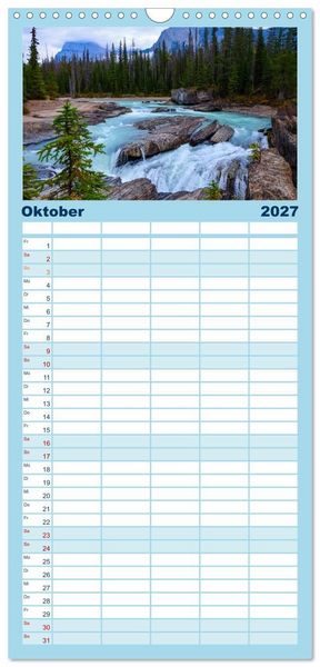 Produktbild: Familienplaner 2027 - Kanadas Rocky Mountains: Zwischen Gipfeln & glasklaren Seen mit 5 Spalten (Wandkalender, 21 x 45 cm) CALVENDO