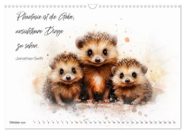 Produktbild: MOTIVATION Spr&uuml;che mit s&uuml;&szlig;en Tierkindern (Wandkalender 2026 DIN A3 quer), CALVENDO Monatskalender