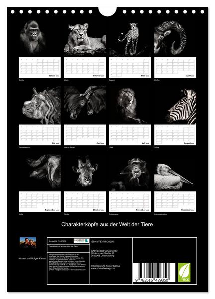 Produktbild: Charakterk&ouml;pfe aus der Welt der Tiere (Wandkalender 2026 DIN A4 hoch), CALVENDO Monatskalender