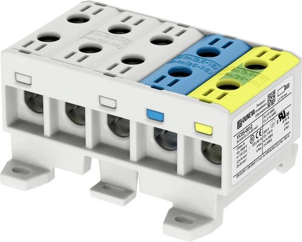 Produktbild: Ouneva Group VC05-0012 Verteilerblock Schrauben Grau, Blau, Gelb-Gr&uuml;n 1St.