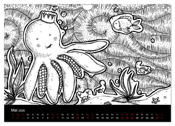 Produktbild: Bezaubernde Mini-Monster - Ein Ausmal-Kalender (Wandkalender 2026 DIN A4 quer), CALVENDO Monatskalender