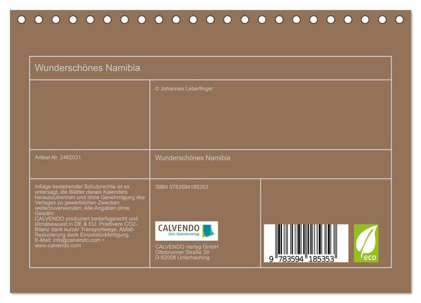 Produktbild: Wundersch&ouml;nes Namibia (Tischkalender 2027 DIN A5 quer), CALVENDO Monatskalender