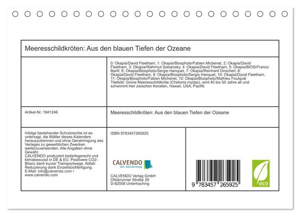 Produktbild: Meeresschildkr&ouml;ten: Aus den blauen Tiefen der Ozeane (Tischkalender 2026 DIN A5 quer), CALVENDO Monatskalender