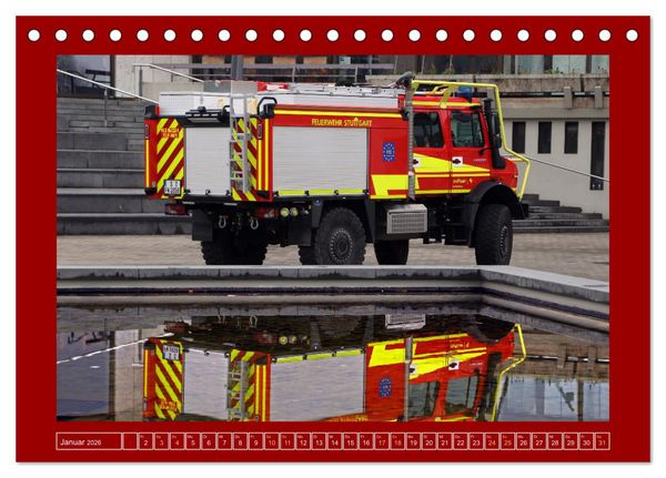 Produktbild: Unimog bei der Feuerwehr (Tischkalender 2026 DIN A5 quer), CALVENDO Monatskalender