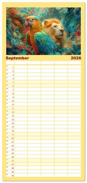 Produktbild: Familienplaner 2026 - Dschungelzauber - Kunstvolle Werke mit 5 Spalten (Wandkalender, 21 x 45 cm) CALVENDO