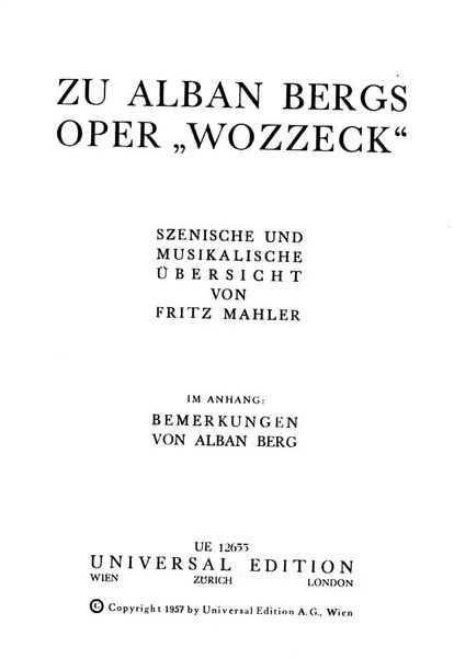 Produktbild: Mahler, F: Zu Alban Bergs Oper "Wozzeck"