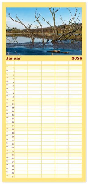 Produktbild: Familienplaner 2026 - Flusslandschaft Elbe mit 5 Spalten (Wandkalender, 21 x 45 cm) CALVENDO