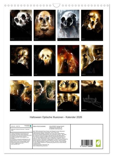 Produktbild: Halloween Optische Illusionen - Kalender 2026 (Wandkalender 2026 DIN A3 hoch), CALVENDO Monatskalender