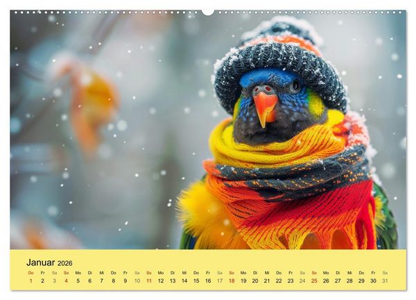 Produktbild: Niedliche V&ouml;gel! Trendige Schnabelstars erobern die Modewelt (hochwertiger Premium Wandkalender 2026 DIN A2 quer), Kunstdruck in Hochglanz