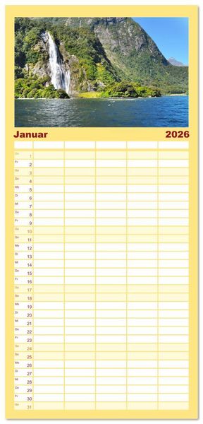 Produktbild: Familienplaner 2026 - Erlebe mit mir das Naturwunder Neuseeland die S&uuml;dinsel mit 5 Spalten (Wandkalender, 21 x 45 cm) CALVENDO