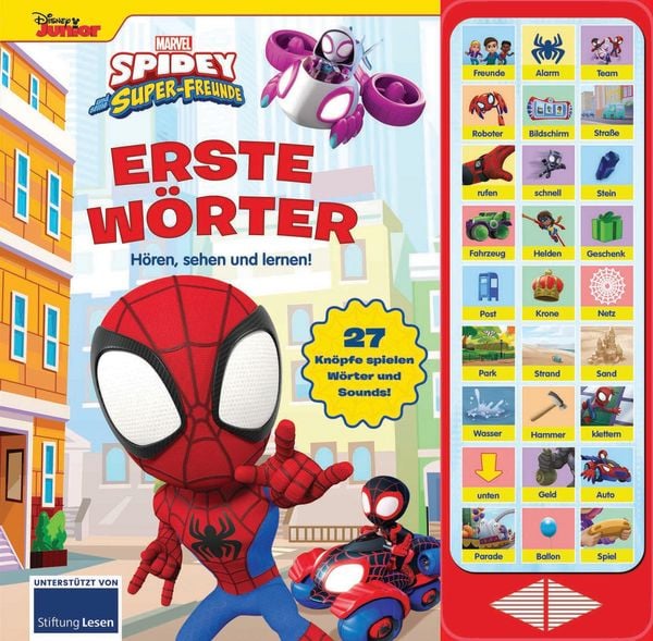 Produktbild: Spidey und seine Superfreunde - Erste W&ouml;rter - 27-Button-Soundbuch - Hardcover-Buch mit 27 Ger&auml;uschen - MARVEL
