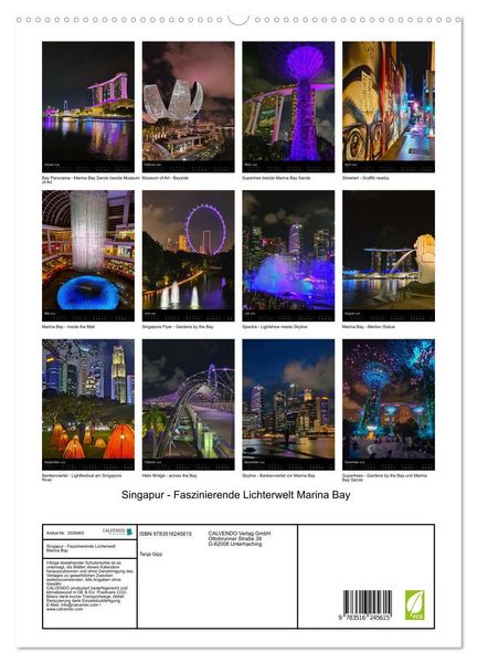 Produktbild: Singapur - Faszinierende Lichterwelt Marina Bay (hochwertiger Premium Wandkalender 2026 DIN A2 hoch), Kunstdruck in Hochglanz