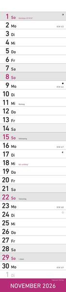 Produktbild: Streifenplaner PINK 2026 - Streifenkalender - Wandplaner - Küchen-Kalender - 11,3x49,5