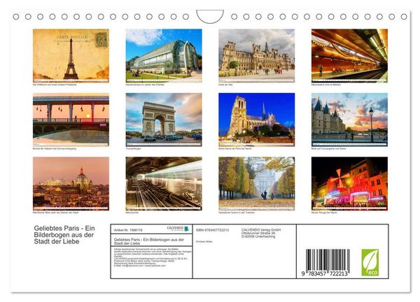 Produktbild: Geliebtes Paris - Ein Bilderbogen aus der Stadt der Liebe (Wandkalender 2026 DIN A4 quer), CALVENDO Monatskalender